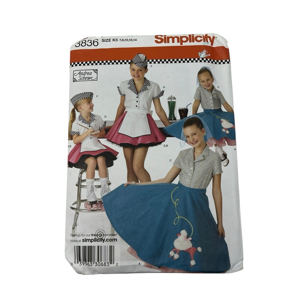 Simplicity  3836 Circular Poodle Skirts Rock 'n' Roll & 50's Waitress Size‎ 7-14